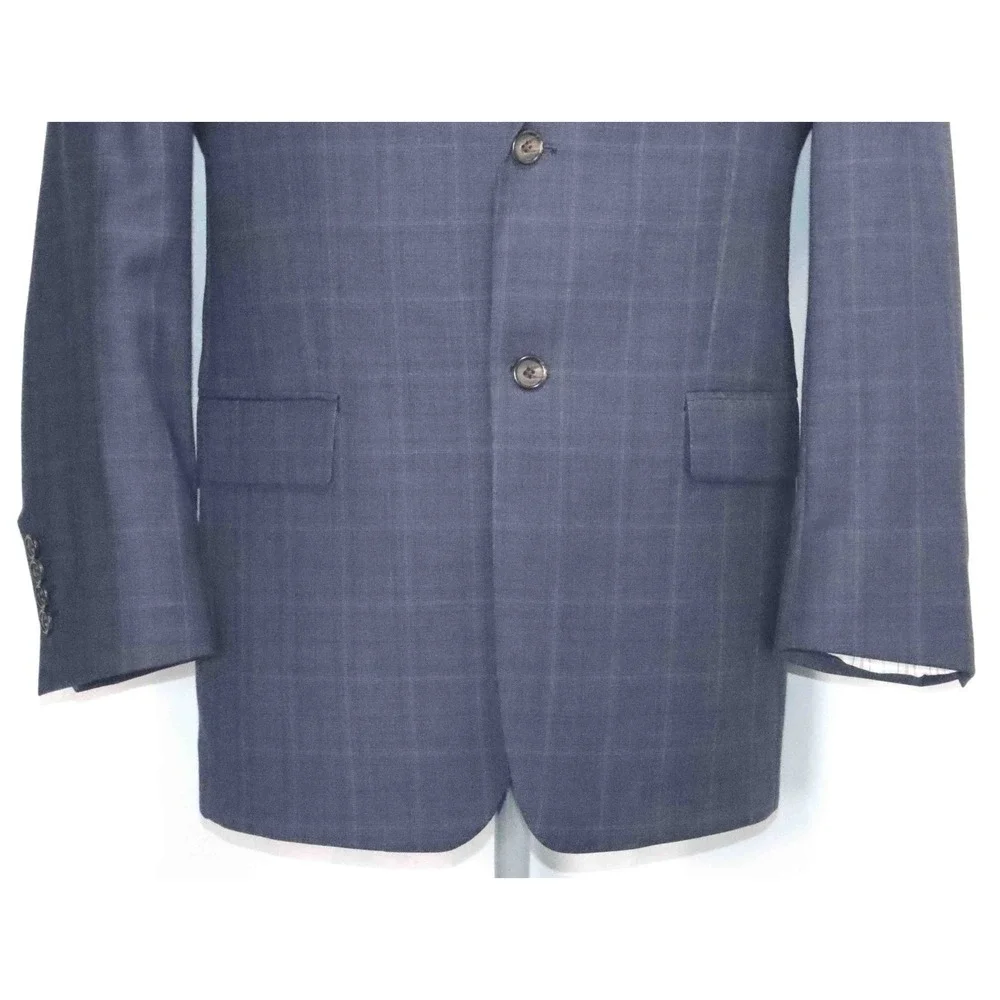 Ralph Lauren Blue Windowpane Check Wool Tweed Blazer Jacket Mens Size 42R